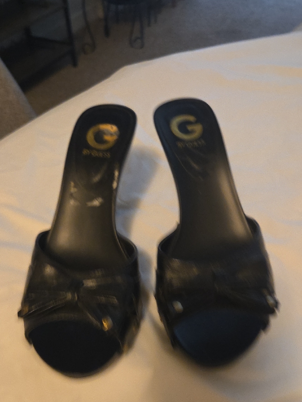 G By Guess Black Open-Toe Slide Heels